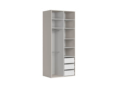 Flex Double Door Wardrobe 100 cm – Cashmere & Gold Edge Handles | 2 Hanging Rails | 3 Full-Extension Drawers | Shelves | Grey Canvas Interior | 100×240×66 cm