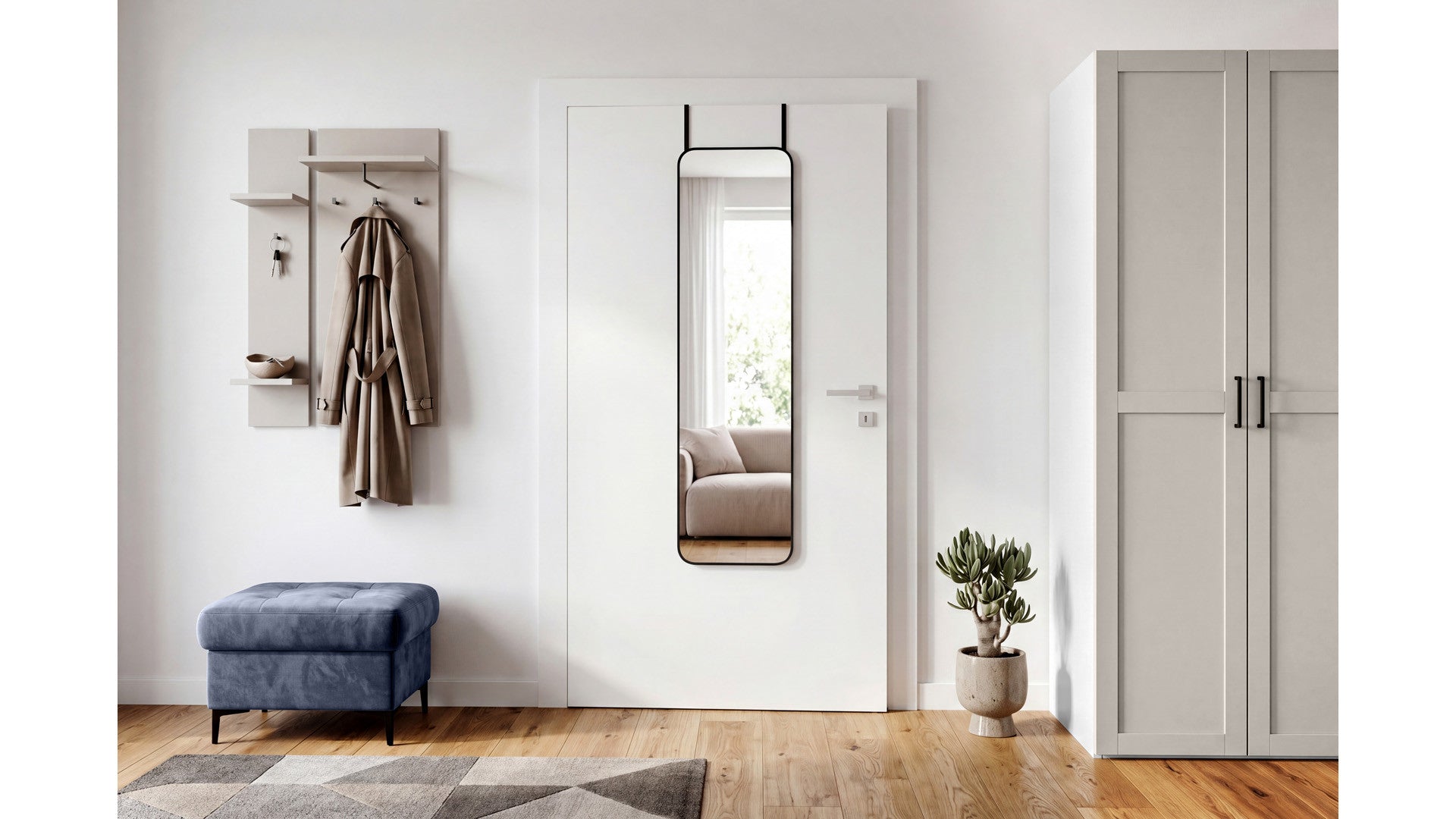 Flex Double-Door Wardrobe 100 cm – White & Cashmere, 2 Rails, 3 Drawers, 240 cm Tall