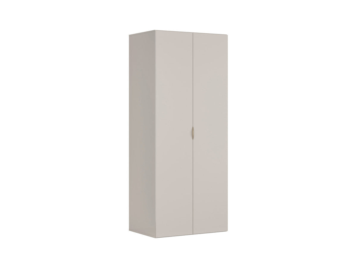 Flex Double Door Wardrobe 100 cm – Cashmere & Gold Edge Handles | 2 Hanging Rails | 3 Full-Extension Drawers | Shelves | Grey Canvas Interior | 100×240×66 cm