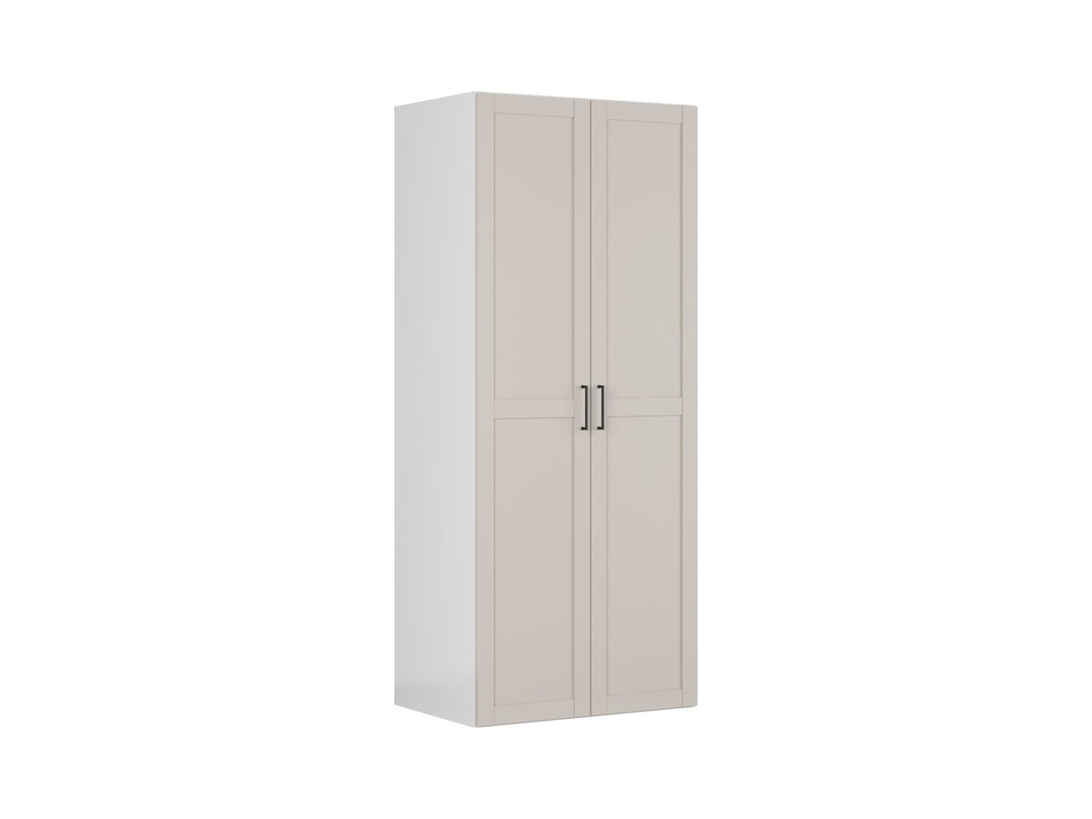 Flex Double-Door Wardrobe 100 cm – White & Cashmere, 2 Rails, 3 Drawers, 240 cm Tall