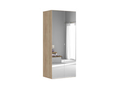 Flex Wardrobe 100 cm – 2-Door Mirrored Wardrobe with Drawers | Sonoma Oak