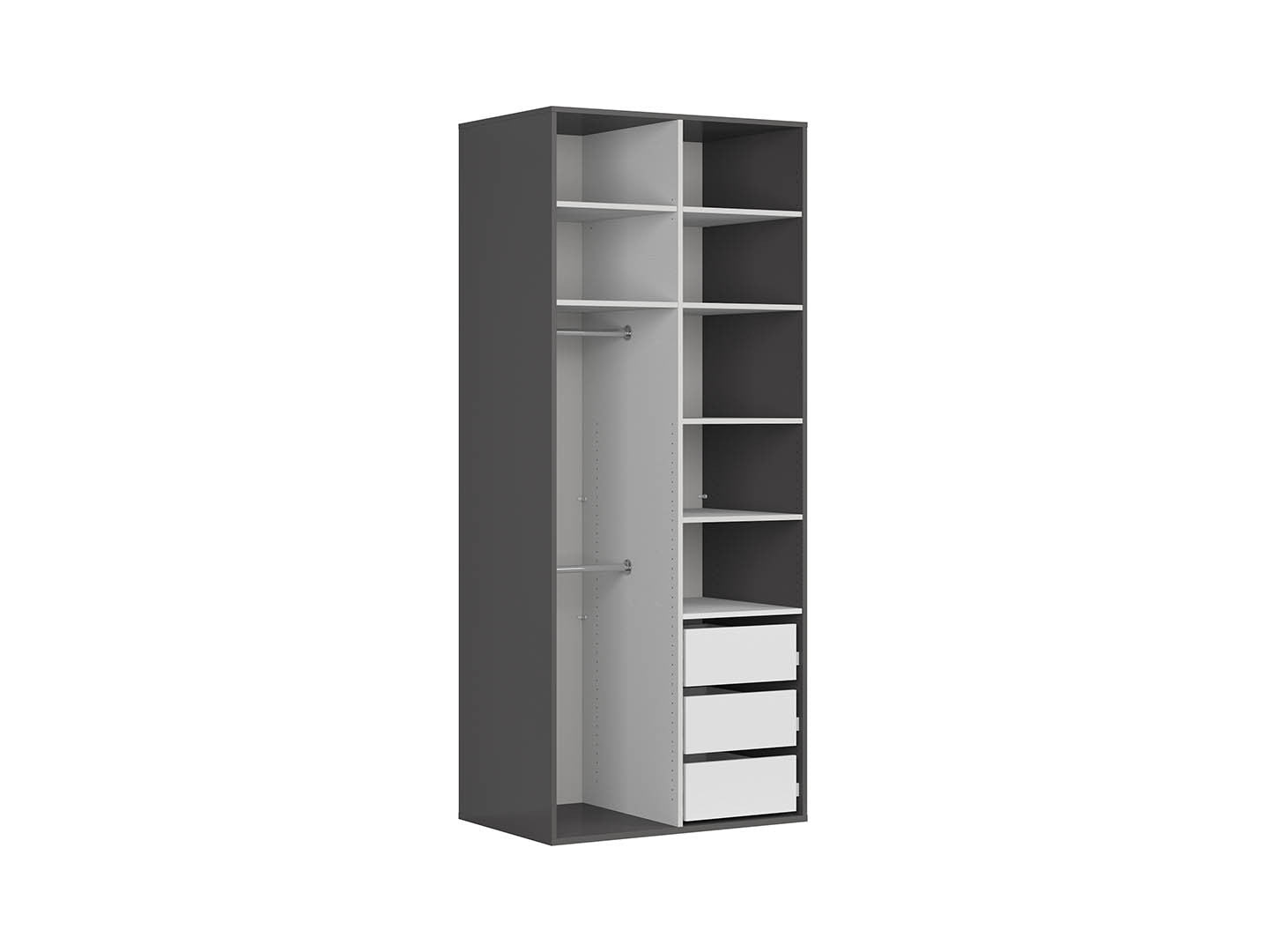 Flex Sliding Wardrobe 100x240 cm – Graphite & Mirror Fronts, 7 Shelves, 3 Drawers, 10-Year Warranty