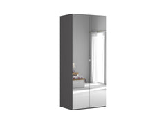 Flex Sliding Wardrobe 100x240 cm – Graphite & Mirror Fronts, 7 Shelves, 3 Drawers, 10-Year Warranty