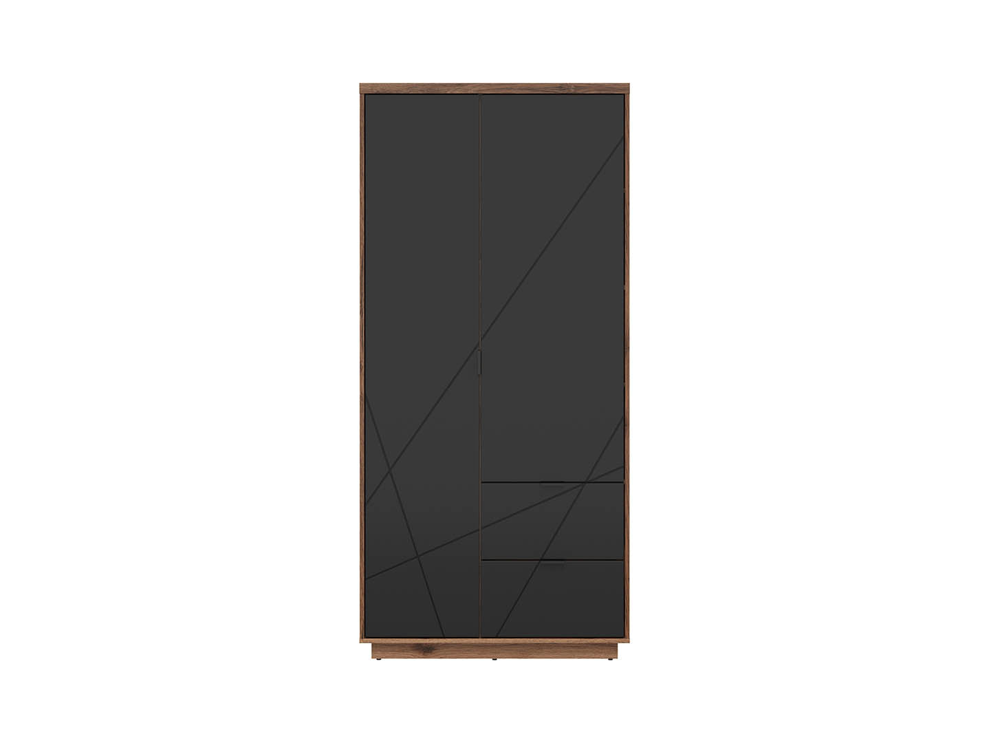 Forn Wardrobe 94×200cm – Dark Delano Oak & Black Matt | 2 Hanging Rails, 4 Shelves & 2 Drawers