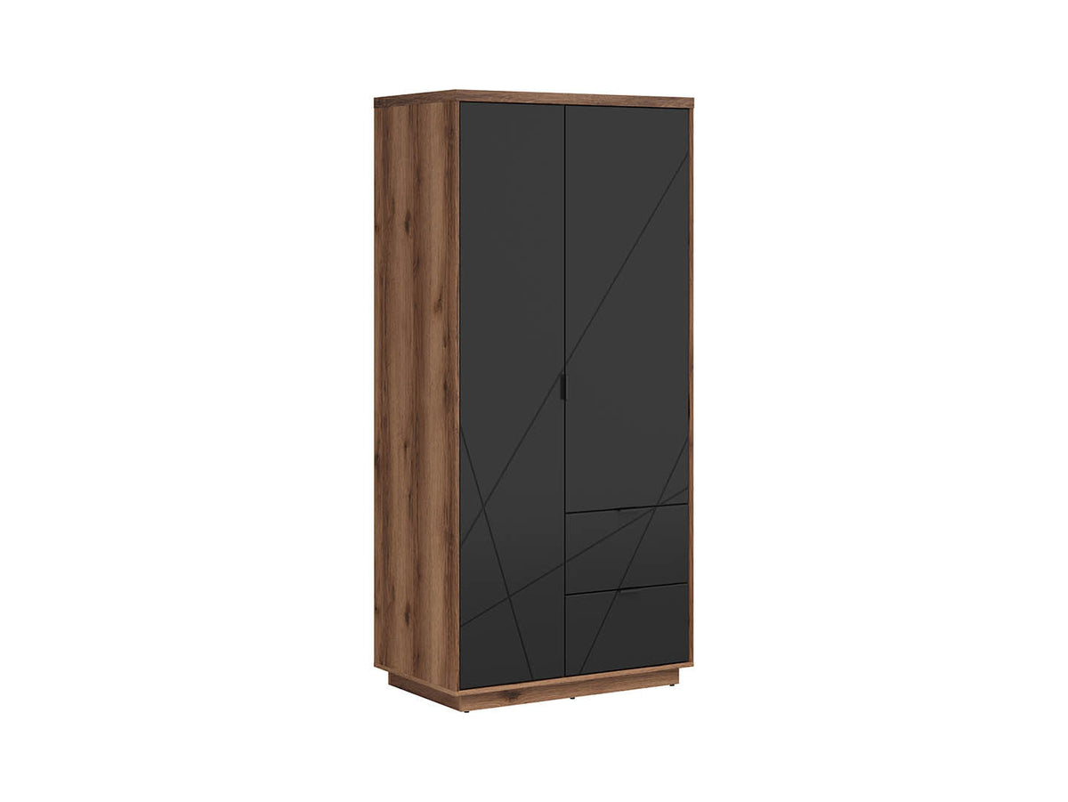Forn Wardrobe 94×200cm – Dark Delano Oak & Black Matt | 2 Hanging Rails, 4 Shelves & 2 Drawers