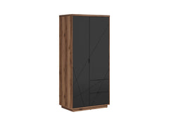 Forn Wardrobe 94×200cm – Dark Delano Oak & Black Matt | 2 Hanging Rails, 4 Shelves & 2 Drawers