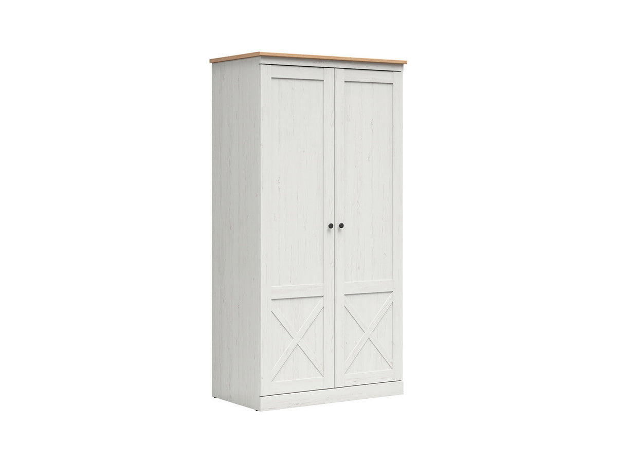 Frija 4-Door Wardrobe with Mirror 103 cm – Andersen Pine White & Artisan Oak, 2 Hanging Rails, Central Shelves