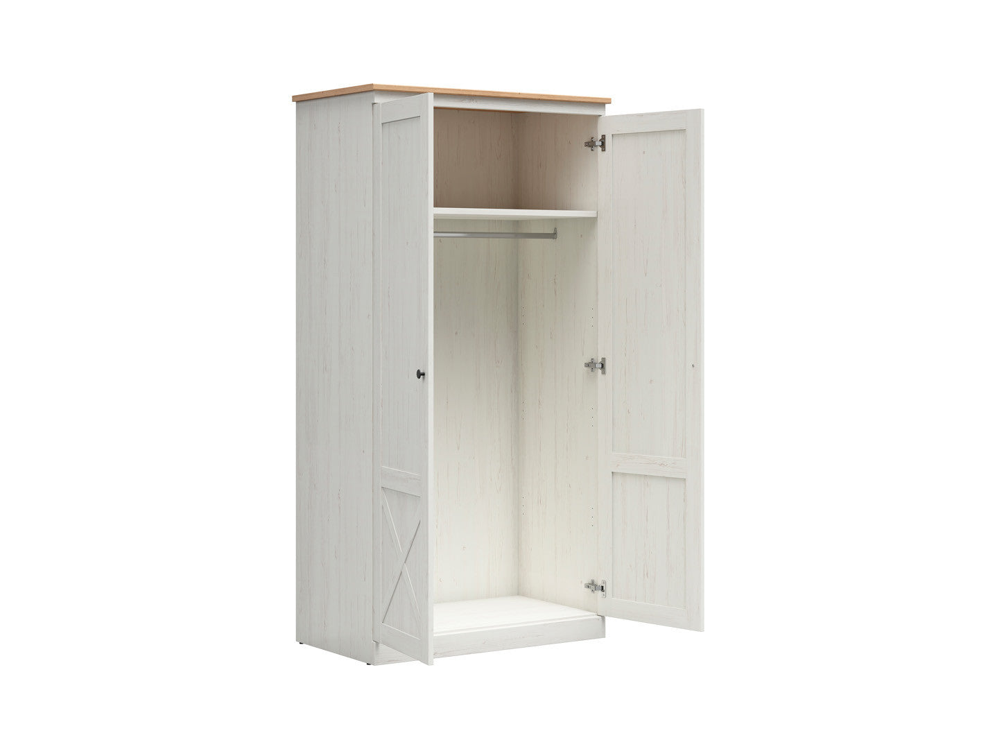 Frija 4-Door Wardrobe with Mirror 103 cm – Andersen Pine White & Artisan Oak, 2 Hanging Rails, Central Shelves