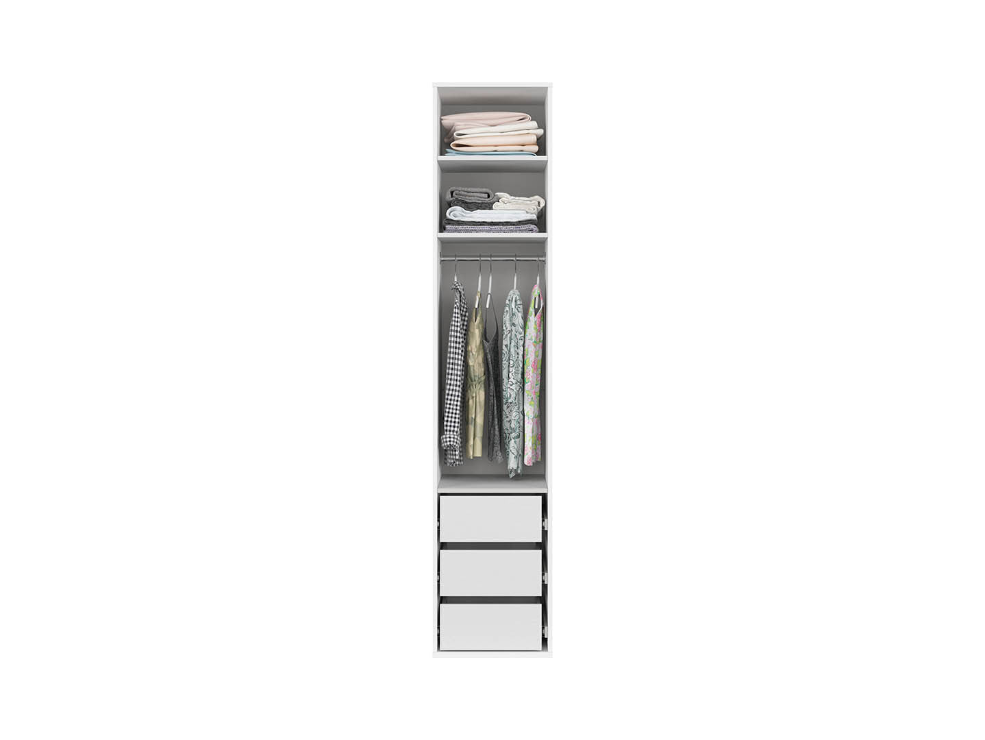 Flex Narrow Tower Wardrobe 50 cm – White, 3 Soft-Close Drawers, Hanging Rail, 10-Year Warranty