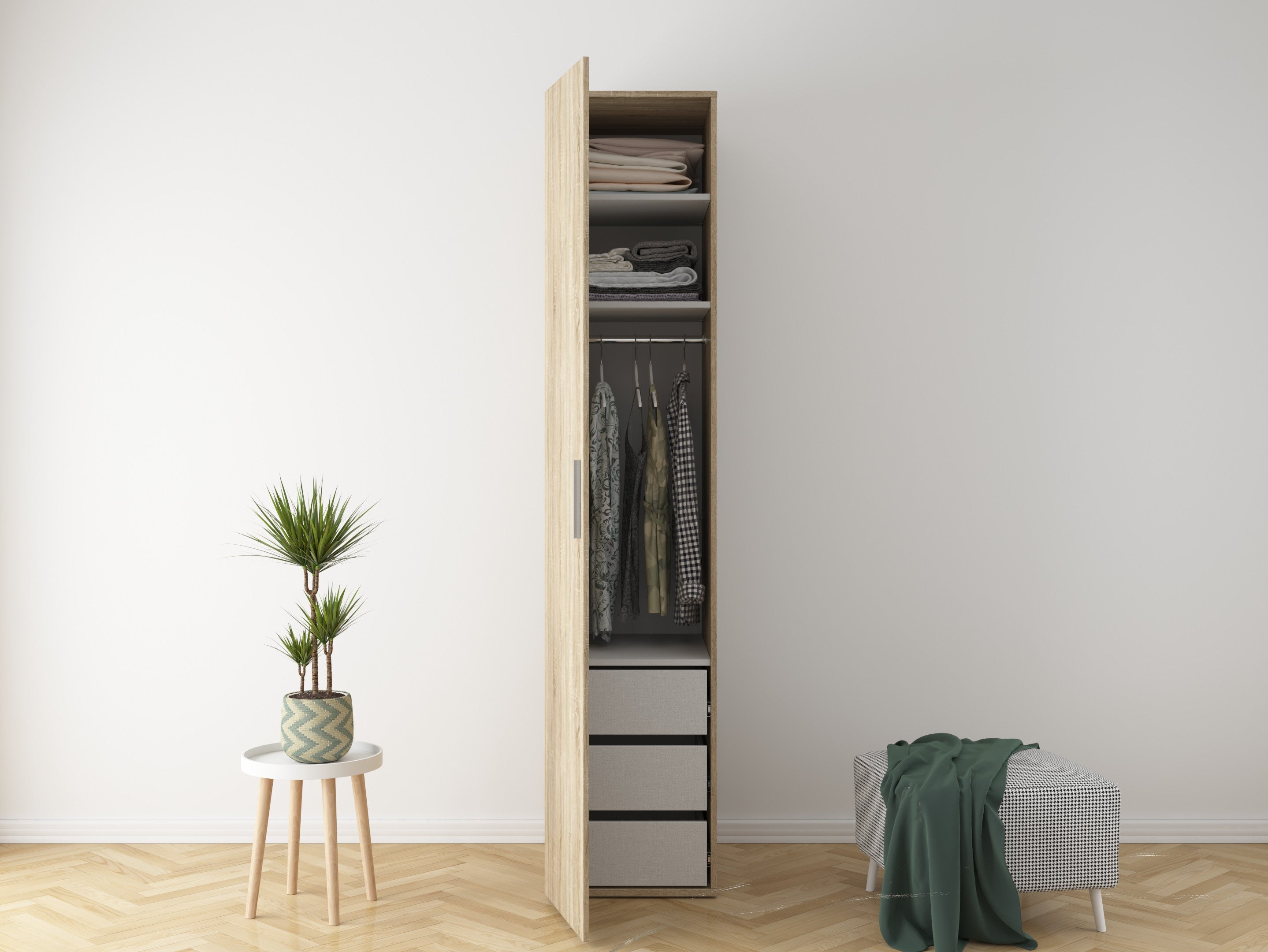 Flex Wardrobe 50 cm – Sonoma Oak | 1 Door, 3 Drawers & Hanging Rail | 10-Year Warranty
