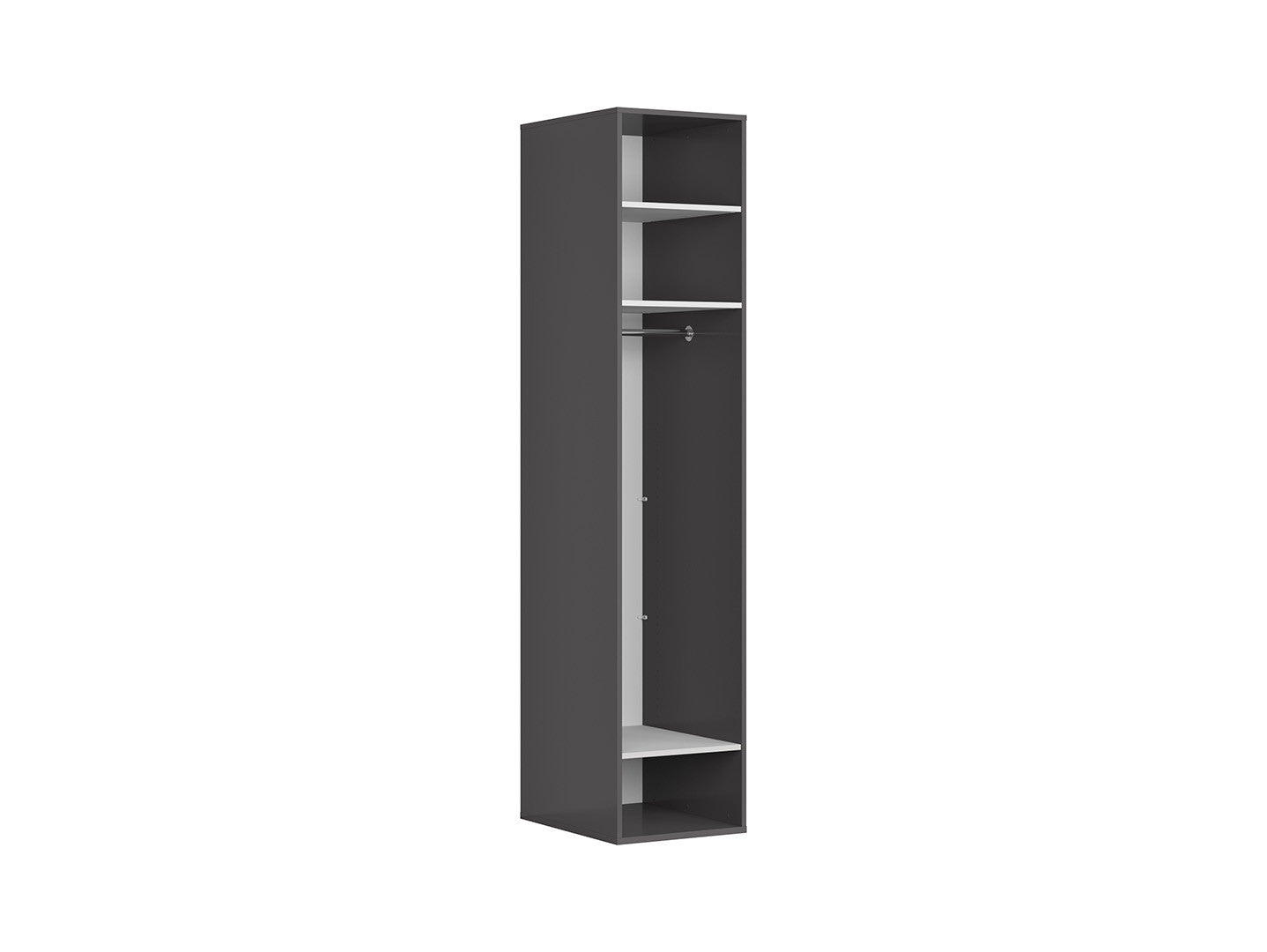 Flex Wardrobe 50 — Slim 1-Door with Hanging Rail & Shelves, Graphite