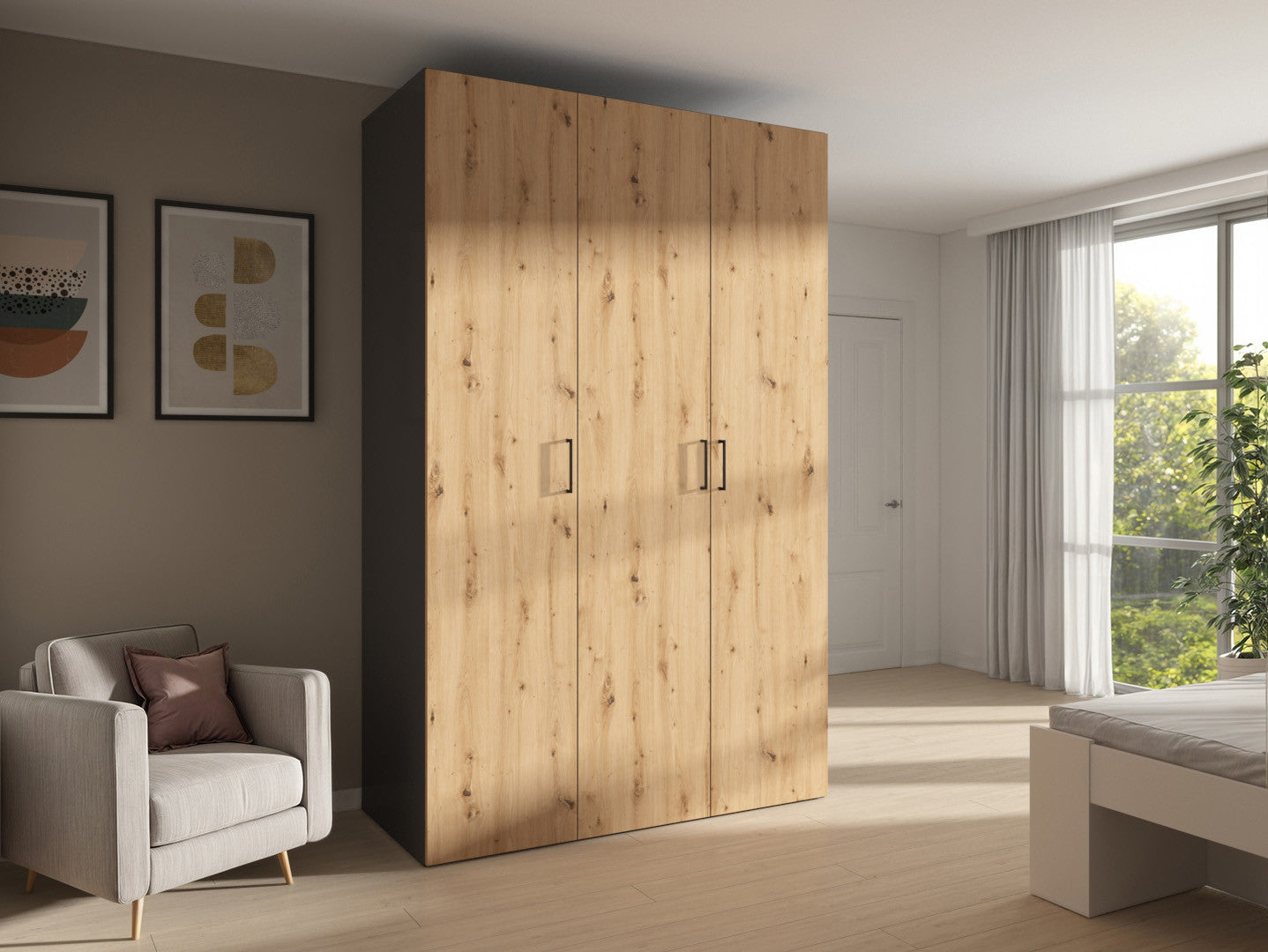 Flex Modular Wardrobe 150 cm – 3 Doors, Graphite / Artisan Oak