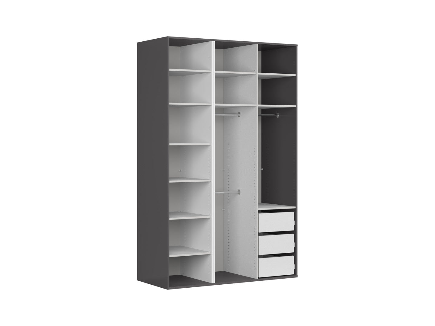 Flex Modular Wardrobe 150 cm – 3 Doors, Graphite / Artisan Oak