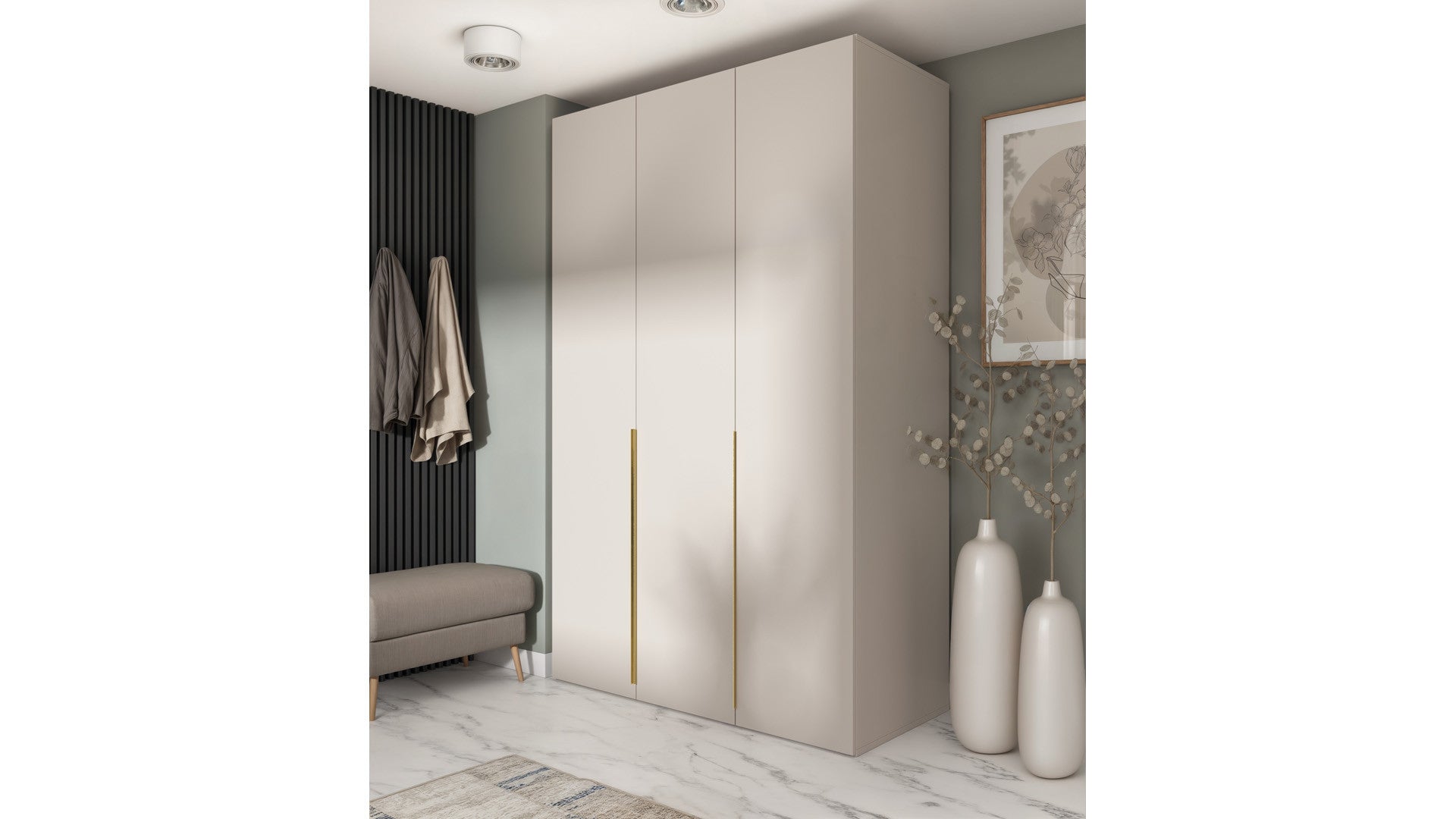 Flex Modular Wardrobe 150 cm – Uni Cashmere / Brushed Gold Handles