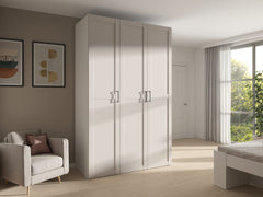 Flex Modular Wardrobe 150 – 3-Door Set with Drawers & Rails | White / Uni Cashmere | 150×240 cm