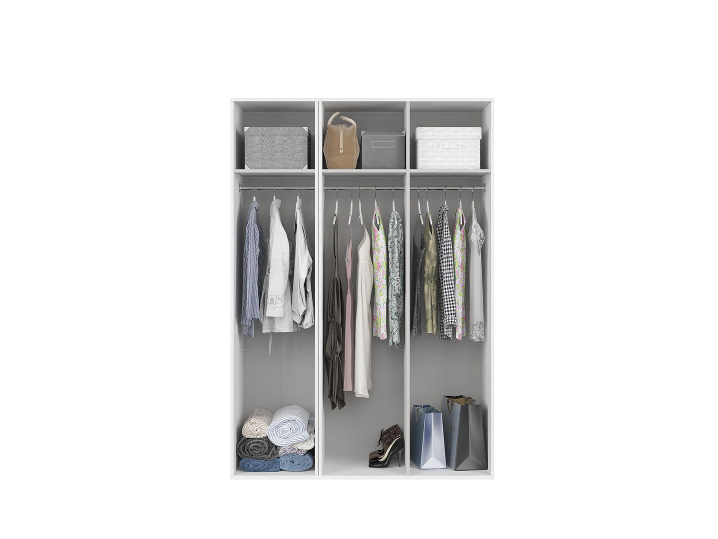 Flex Wardrobe 150 — 2-Unit Set with 3 Hanging Rails, White