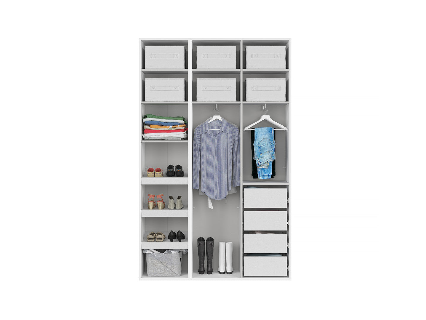 Flex Wardrobe 150 – 2-Unit Set with Mirror, Drawers & Hanging Rails | 150×240 cm | White/Grey