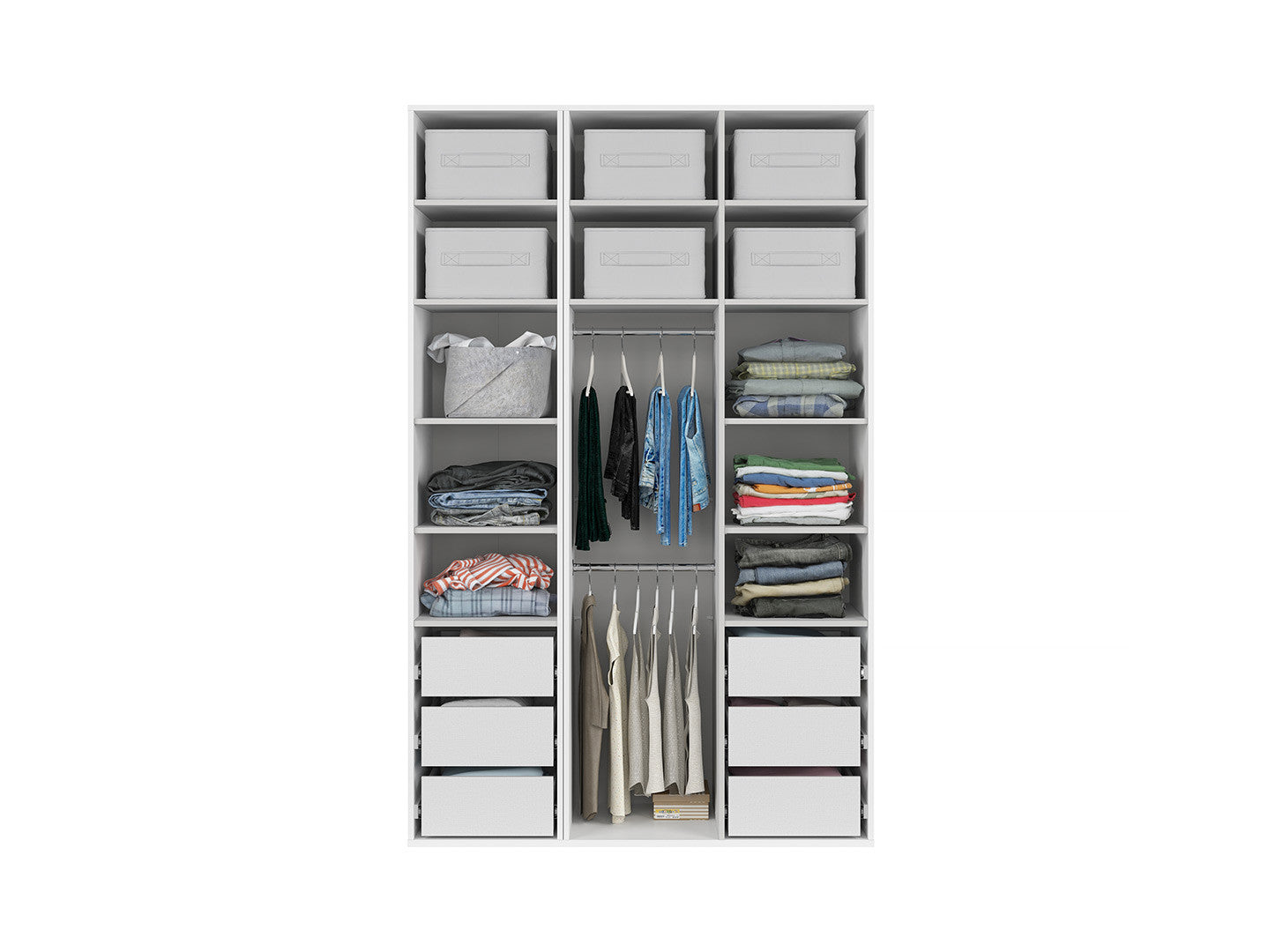 Flex Wardrobe Set 150 cm – 3 Doors with Mirror | White & White Gloss