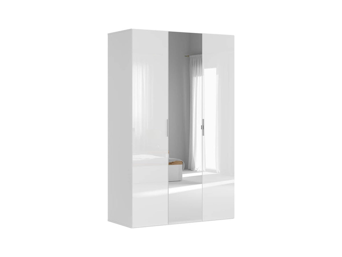 Flex Wardrobe Set 150 cm – 3 Doors with Mirror | White & White Gloss