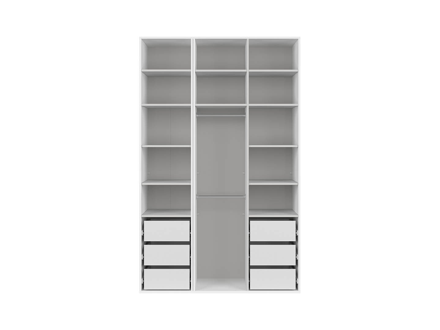 Flex Wardrobe Set 150 cm – 3 Doors with Mirror | White & White Gloss