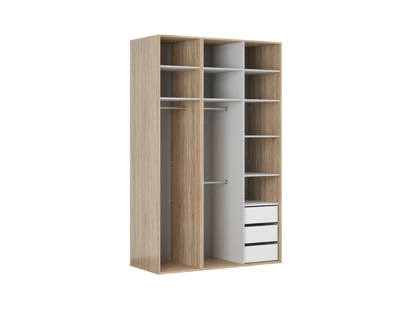 Flex Wardrobe 150 – 2-Unit Set with 3 Rails, 9 Shelves & Drawers | Sonoma Oak | 150×240 cm