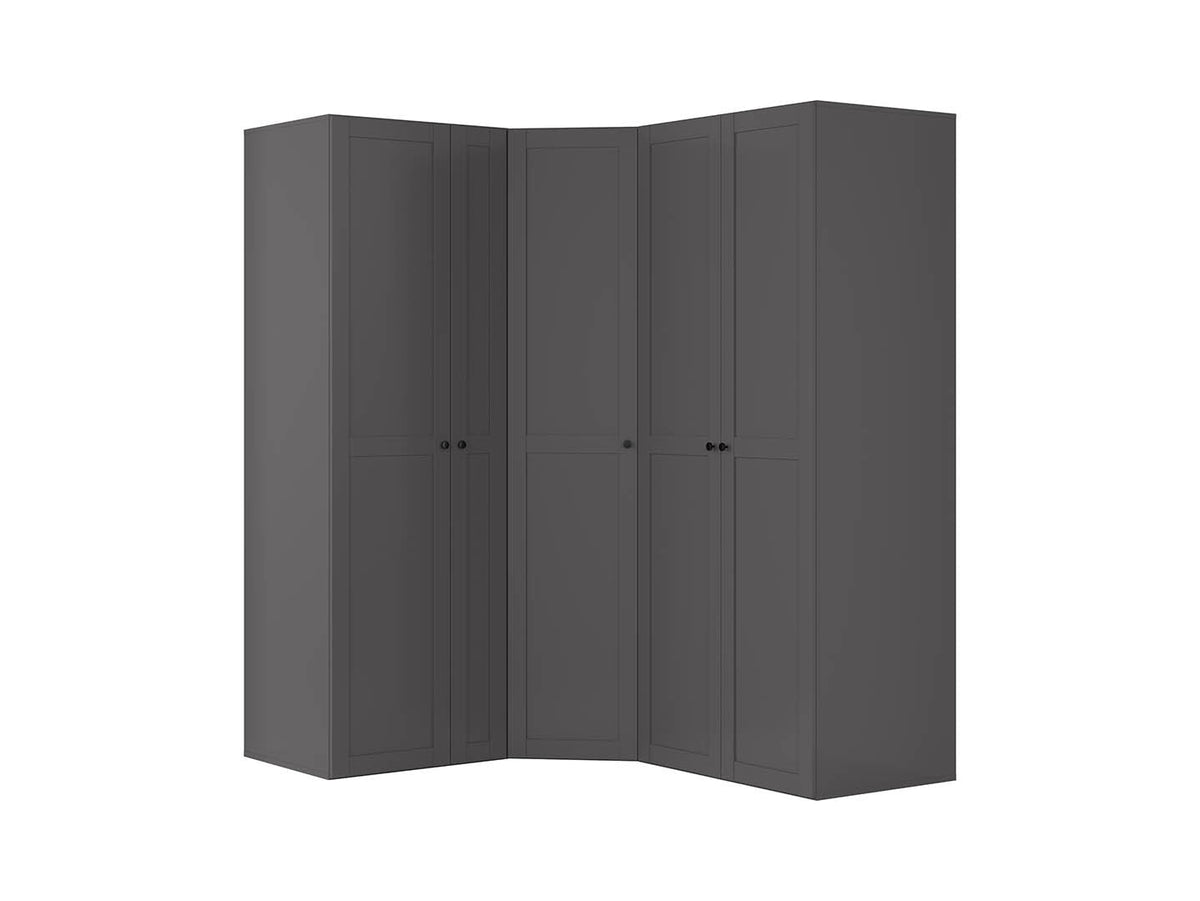 Flex Corner Wardrobe 178x240 cm – Graphite, 5 Drawers, Shelves & Rails, 10-Year Warranty
