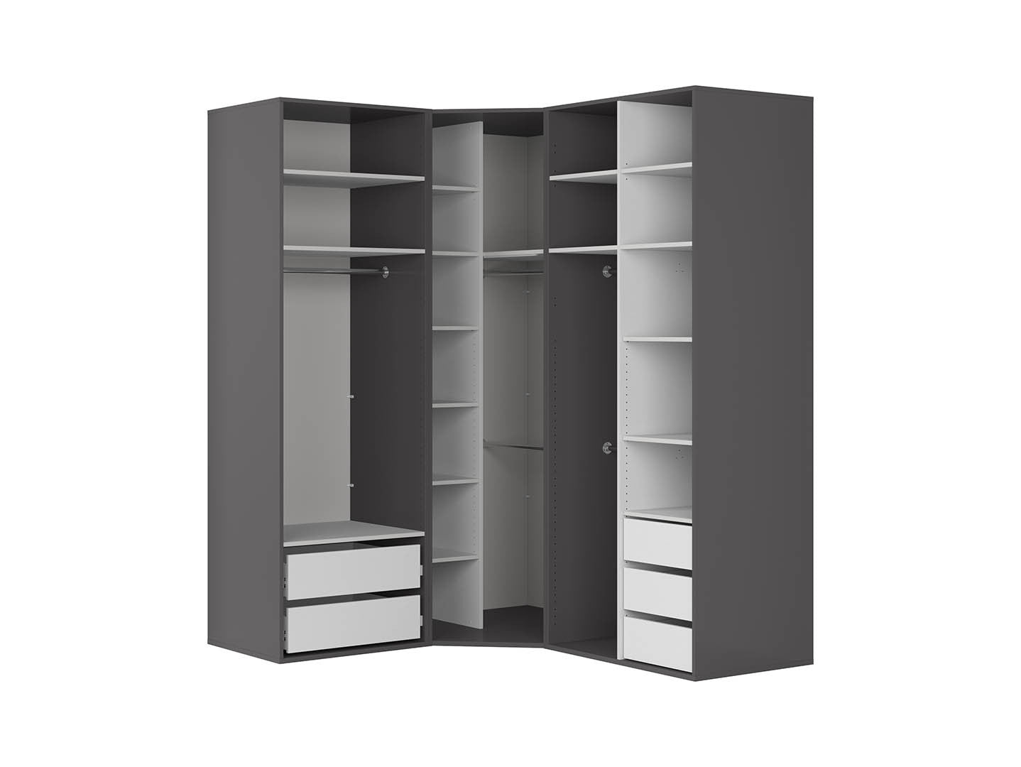 Flex Corner Wardrobe 178x240 cm – Graphite, 5 Drawers, Shelves & Rails, 10-Year Warranty