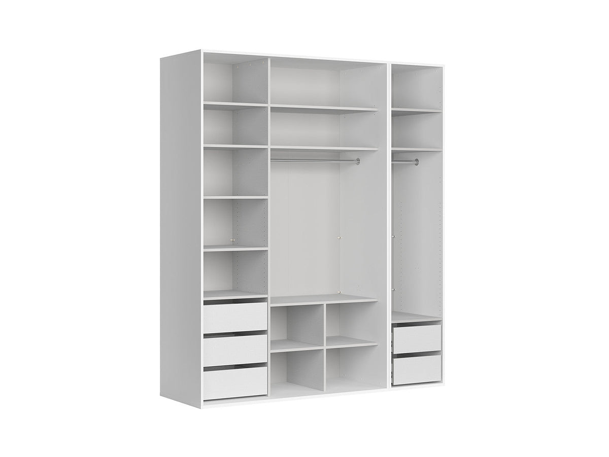 Flex Open Wardrobe 200 cm – White | 10 Shelves, 2 Rails & 5 Soft-Close Drawers