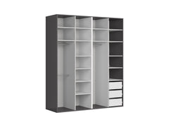 Flex Modular Wardrobe 200 cm – Graphite | 4 Doors | 3 Hanging Rails | 14 Shelves | 3 Soft-Close Drawers | Grey Canvas Interior | 200×240×66 cm