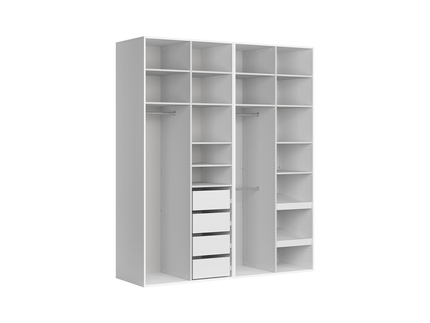 Flex Double Wardrobe 200 cm – White | 3 Rails, 8 Shelves, 4 Drawers & Angled Shoe Shelves