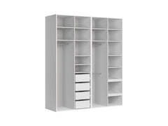 Flex Double Wardrobe 200 cm – White | 3 Rails, 8 Shelves, 4 Drawers & Angled Shoe Shelves