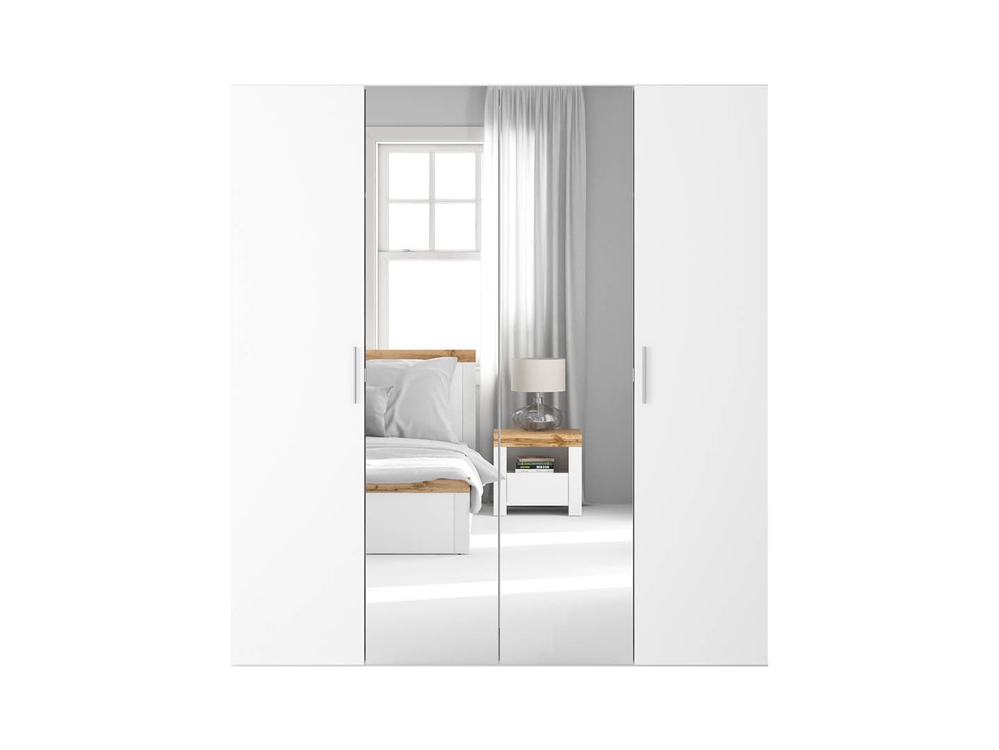 Flex Wardrobe 200 – 2-Unit Set with Mirror Panels, 6 Drawers & 5 Hanging Zones | White / White Gloss | 200×218 cm