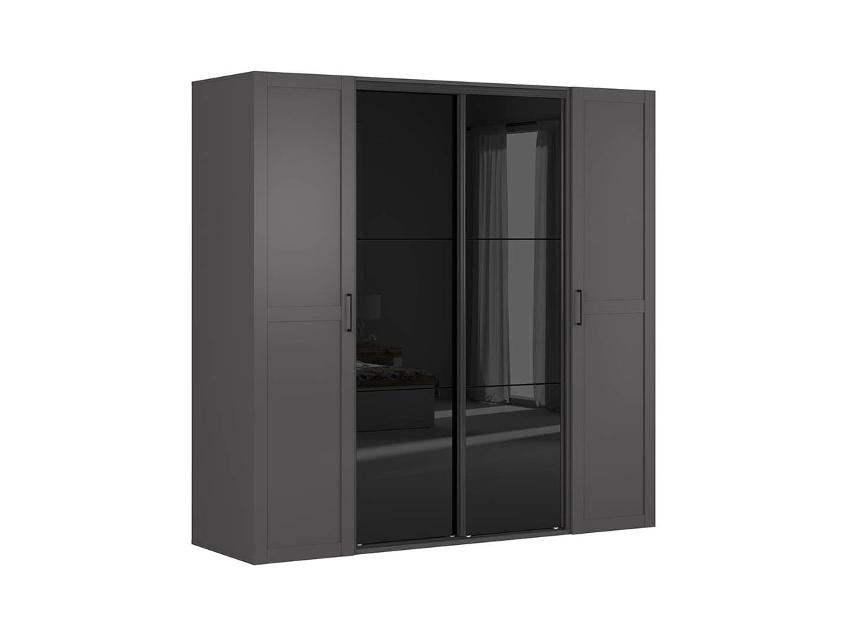 Flex Wardrobe Set 220 cm – 3 Units, Graphite / Black Gloss Sliding Doors