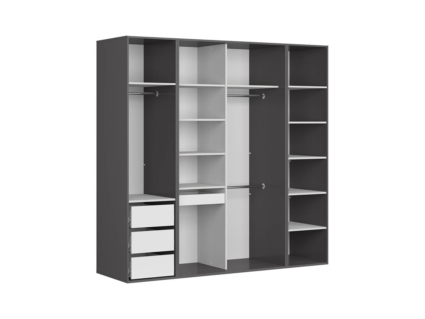 Flex Wardrobe Set 220 cm – 3 Units, Graphite / Black Gloss Sliding Doors