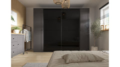 Flex Wardrobe Set 220 cm – 3 Units, Graphite / Black Gloss Sliding Doors