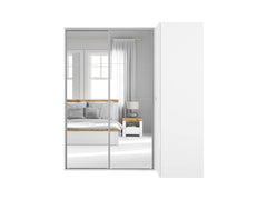 Flex Corner Wardrobe Set 220×240 cm – White / White Gloss / Mirror Panels, 6 Drawers