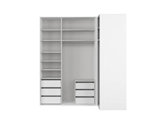 Flex Corner Wardrobe Set 220×240 cm – White / White Gloss / Mirror Panels, 6 Drawers