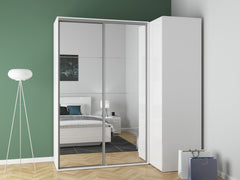 Flex Corner Wardrobe Set 220×240 cm – White / White Gloss / Mirror Panels, 6 Drawers