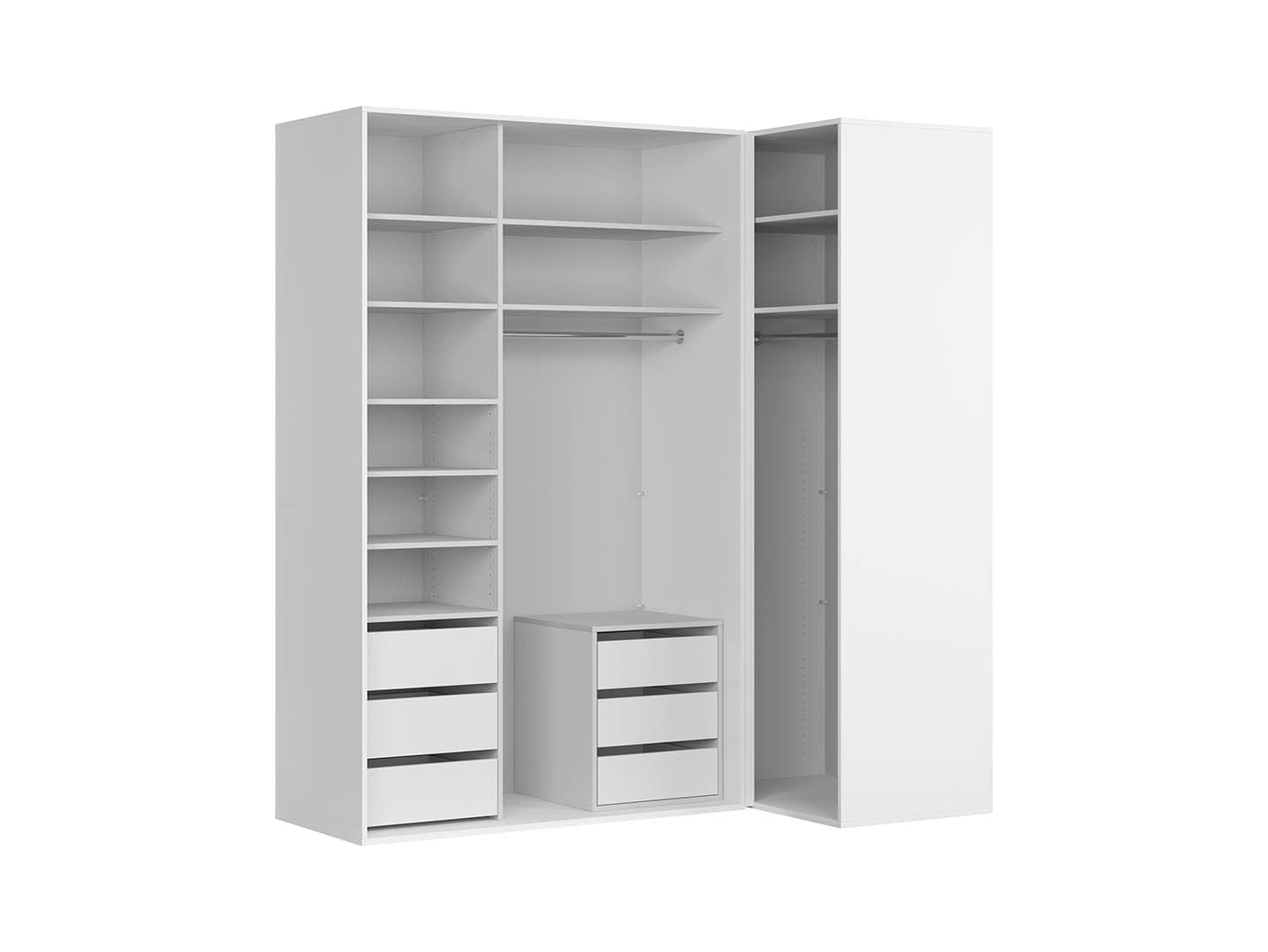 Flex Corner Wardrobe Set 220×240 cm – White / White Gloss / Mirror Panels, 6 Drawers