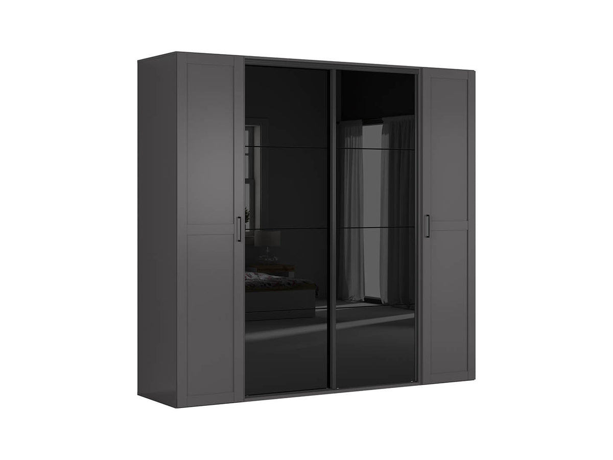 Flex Wardrobe 250 – 3-Unit Set with Sliding & Hinged Doors, 6 Drawers & 3 Rails | Graphite / Black Gloss | 250×240 cm