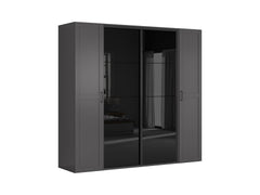 Flex Wardrobe 250 – 3-Unit Set with Sliding & Hinged Doors, 6 Drawers & 3 Rails | Graphite / Black Gloss | 250×240 cm