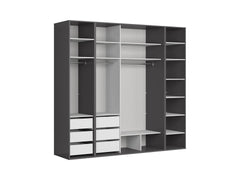 Flex Wardrobe 250 – 3-Unit Set with Sliding & Hinged Doors, 6 Drawers & 3 Rails | Graphite / Black Gloss | 250×240 cm