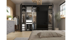 Flex Wardrobe 250 – 3-Unit Set with Sliding & Hinged Doors, 6 Drawers & 3 Rails | Graphite / Black Gloss | 250×240 cm