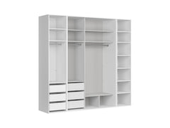 Flex Wardrobe Set 250 cm – White / Mirror, 3-Section with 6 Drawers