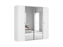 Flex Wardrobe Set 250 cm – White / Mirror, 3-Section with 6 Drawers