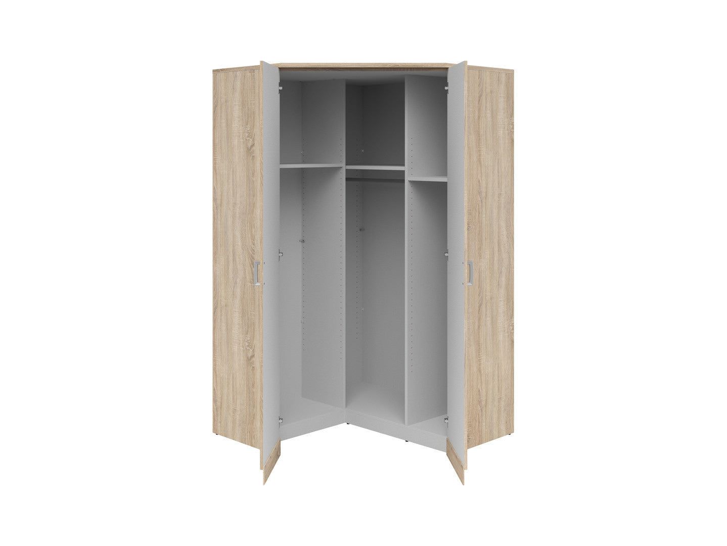 Brando Corner Wardrobe 117×117×199 cm – Mirror Doors, Hanging Rail & Shelves | Sonoma Oak & Grey Canvas