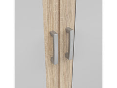 Brando Corner Wardrobe 117×117×199 cm – Mirror Doors, Hanging Rail & Shelves | Sonoma Oak & Grey Canvas