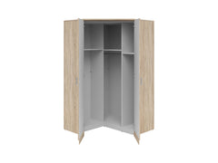 Brando Corner Wardrobe 117×117×199 cm – Mirror Doors, Hanging Rail & Shelves | Sonoma Oak & Grey Canvas