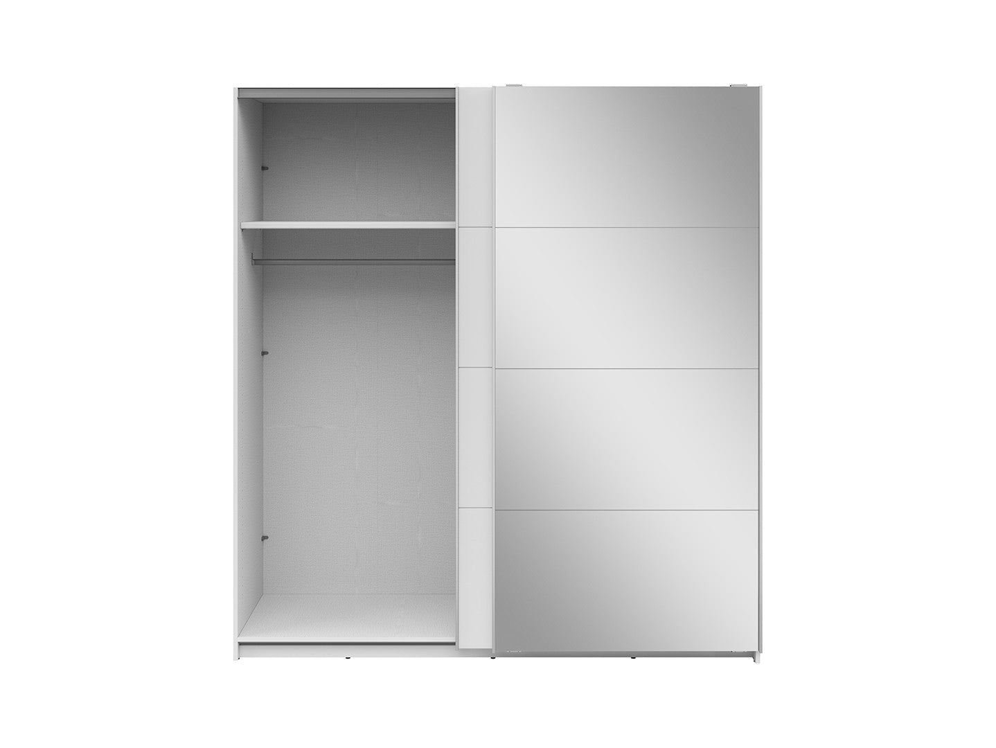 Eleven — Sliding Door Wardrobe | 180.5 × 197 cm | Mirror & Matt White | 2 Rails & 2 Shelves