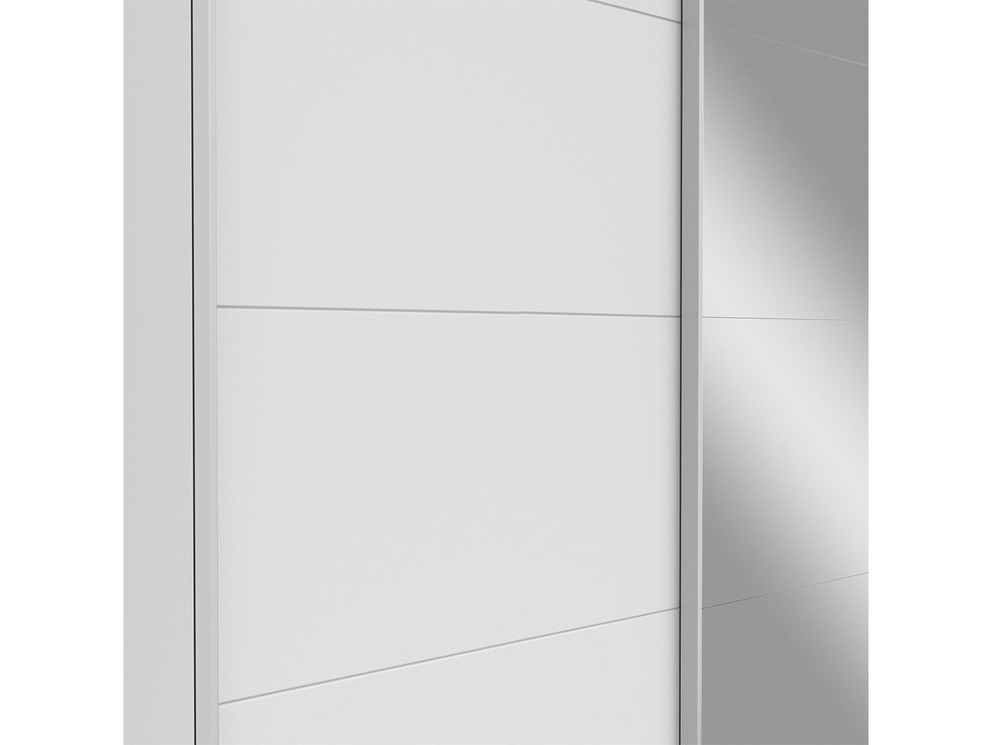 Eleven — Sliding Door Wardrobe | 180.5 × 197 cm | Mirror & Matt White | 2 Rails & 2 Shelves